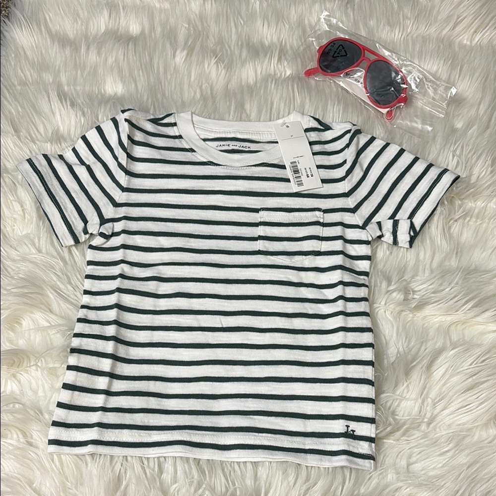 NWT Janie & Jack Cotton T-Shirt And Sunglasses Bundle Size 2T & 2-4 Year